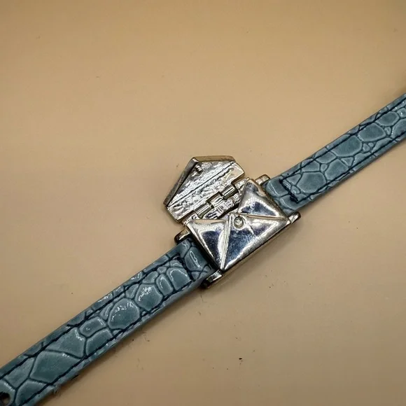 Opening Envelope Bracelet On Light Blue-Gray w/ a Glossy Crocodile Embossed Band - Picture 10 of 11